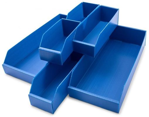 Flat Pack Blue Corrugated Plastic Parts Bins Stackable PP Shelf Stake Bins Corflute K Bins